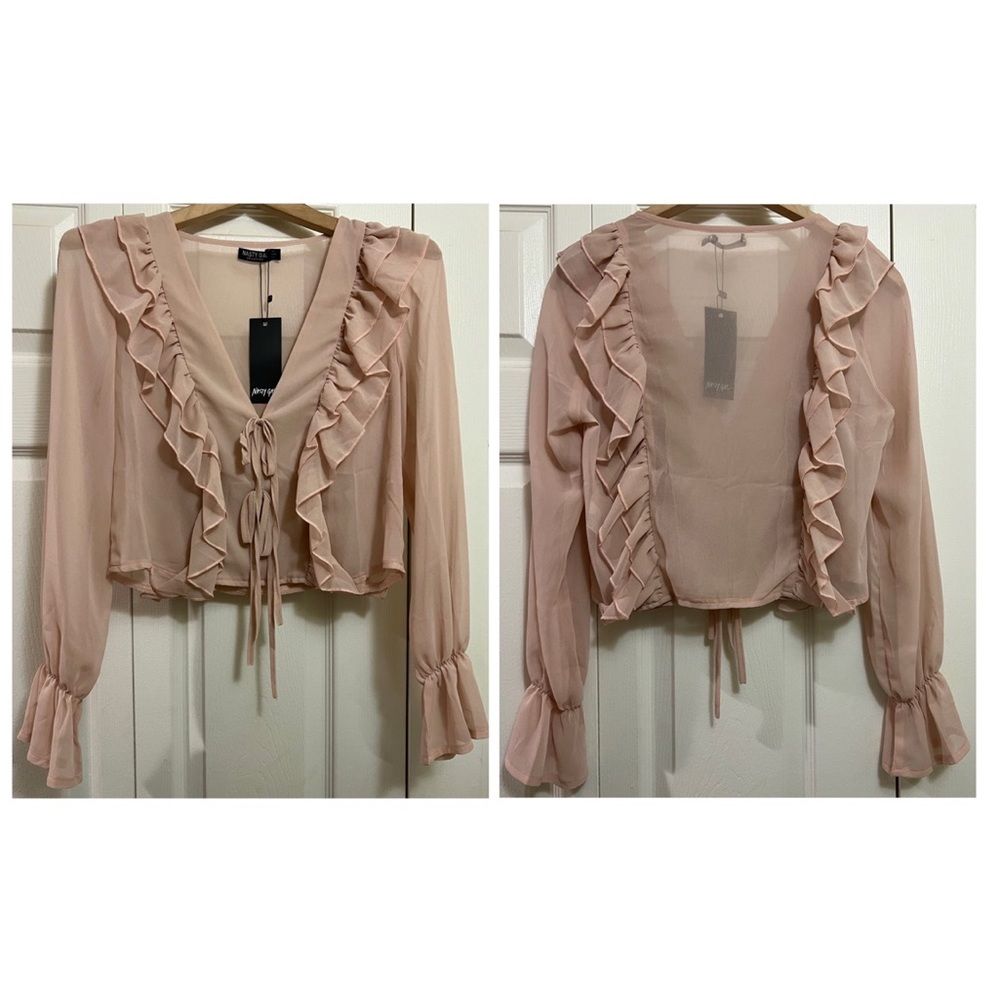 Nasty Gal Ruffle Chiffon Tie Front Blouse - Picture 6 of 15